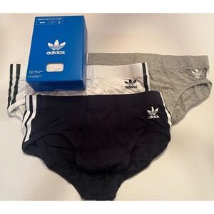 Adidas 3 Pack Comfort Flex Cotton 3 Stripes Briefs Gray Blue White Size Medium